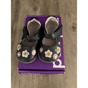 Pediped Toddler Girls Grip n Go Flora Shoes Navy Blue Leather Sz 4/4.5 w/Box VGC